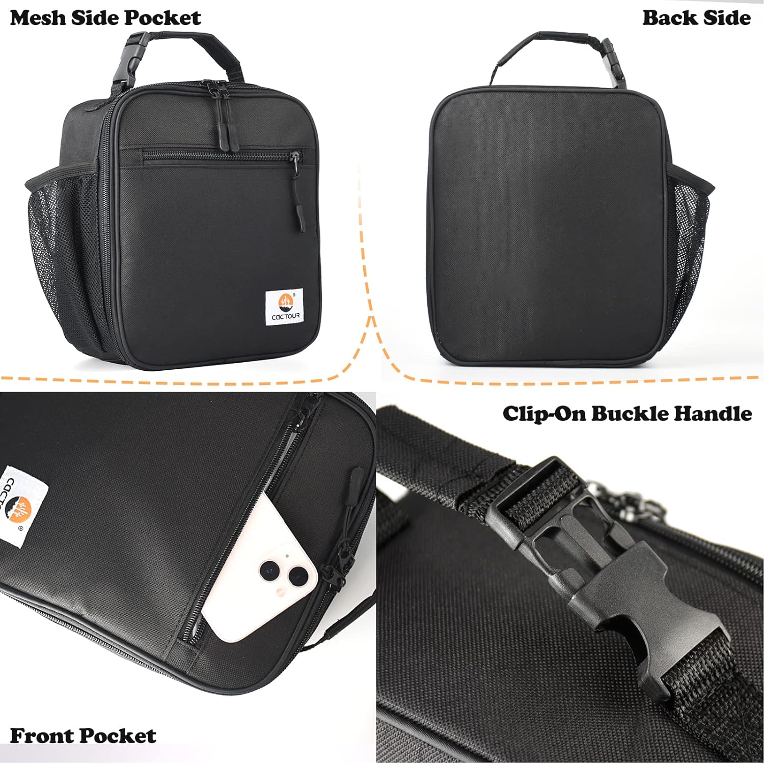 Lunch Box for Men Women Adult,Premium Insulated Lunch Bag,Portable Small LunchBox for School Work Picnic (Black)