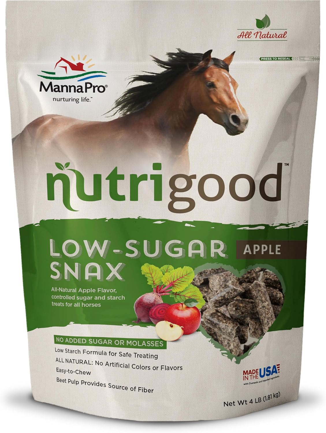 NutriGood Low-Sugar Apple Horse Treats, 4 lb Bag