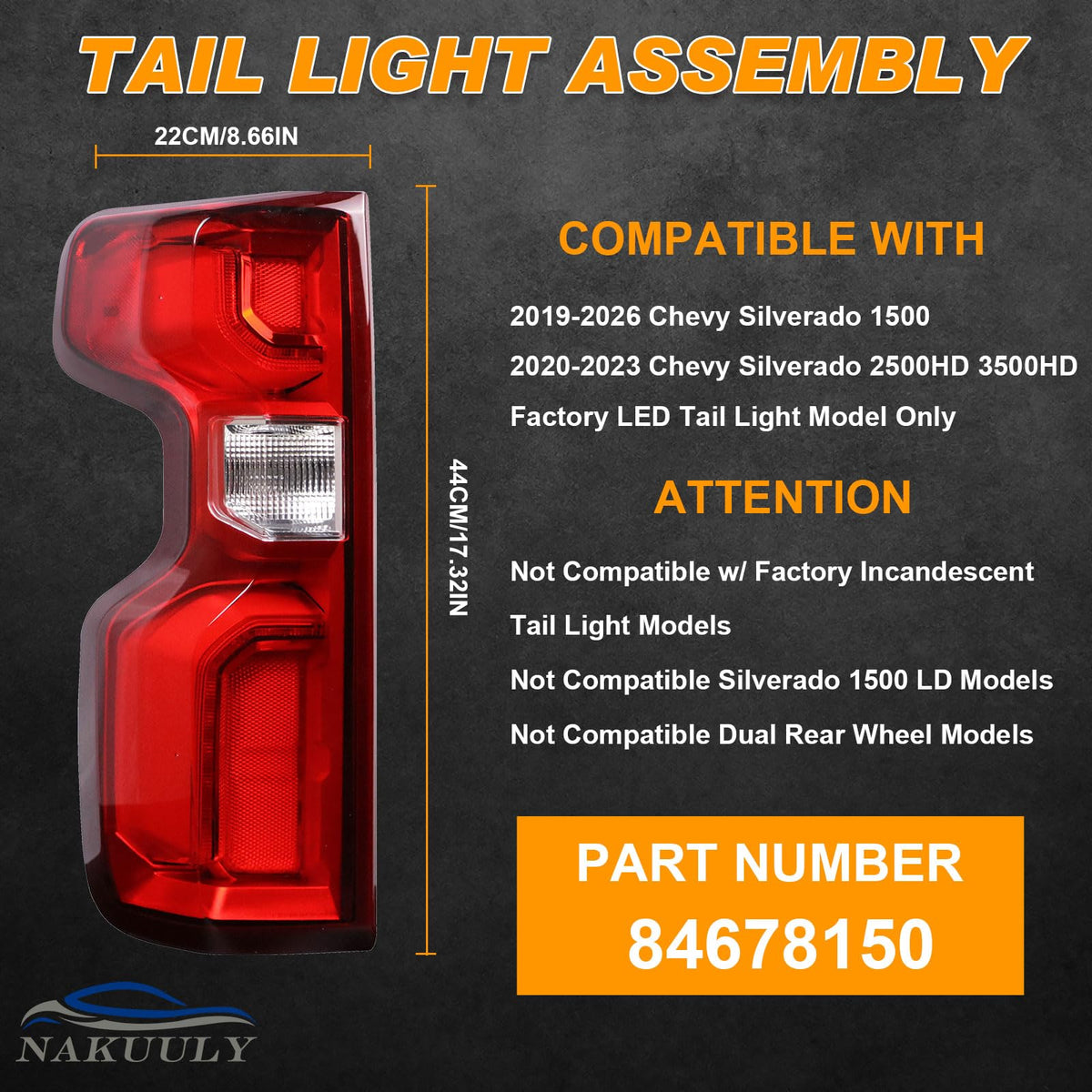 LED Tail Light Compatible With 2019-2026 Chevy Silverado 1500 Left Side