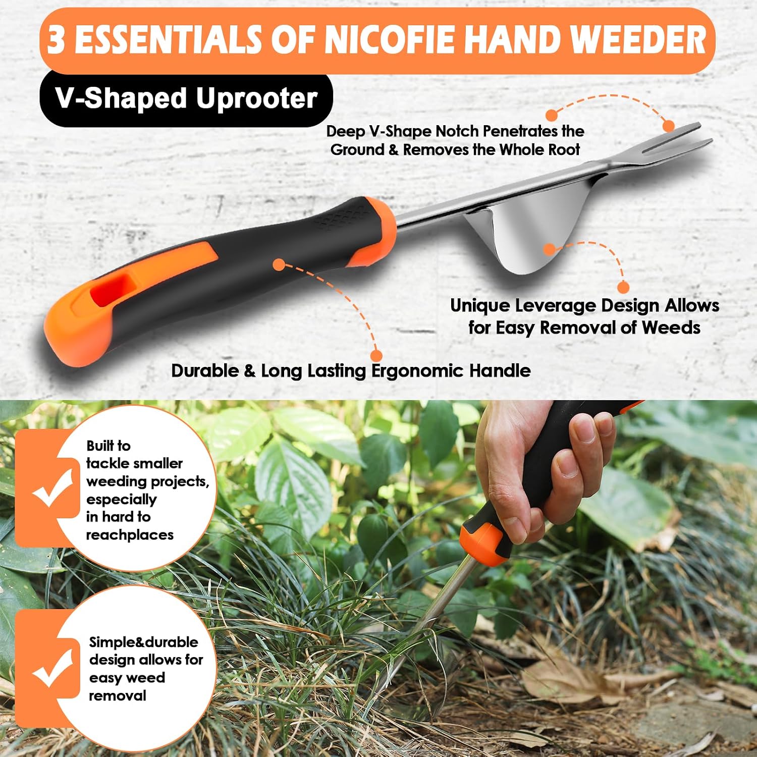 2026 Hand Weeder Tool, Rubber Handle Manual Weeder Puller Tool, Uprooting Weeding Tools, Crack Weeder Crevice, 4