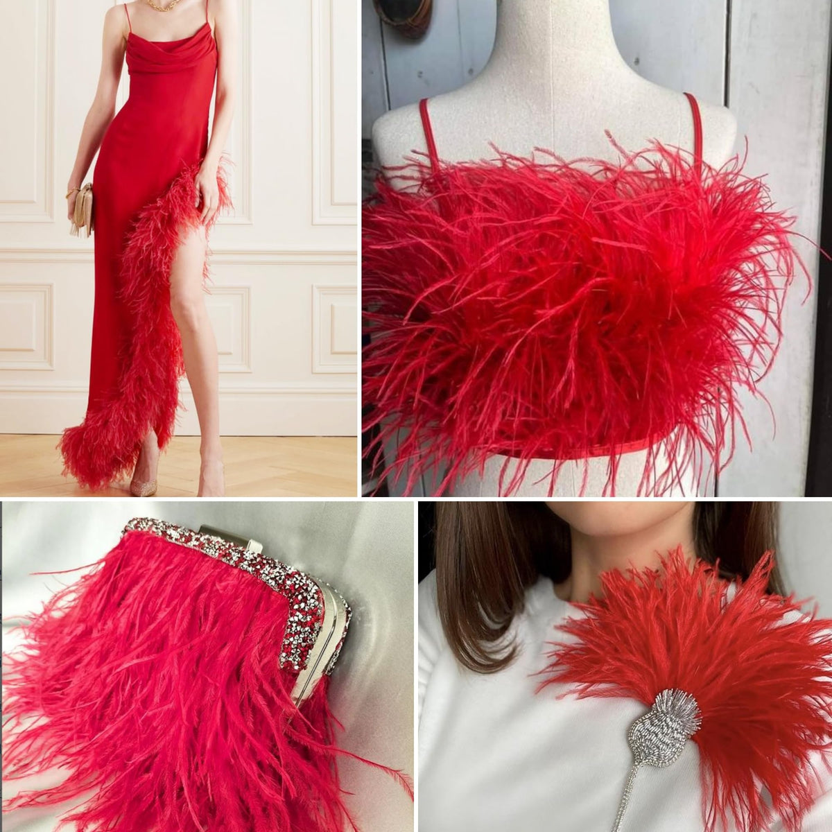 1.5Ply 4-5inch Orange Ostrich Feather Trim for Sewing,2Yards