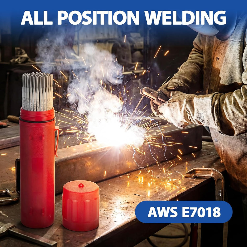 E7018 Welding Rods 3/32" 5lb with 14.5" Storage Tube | Low Hydrogen Carbon Steel Stick Electrodes, Airproof