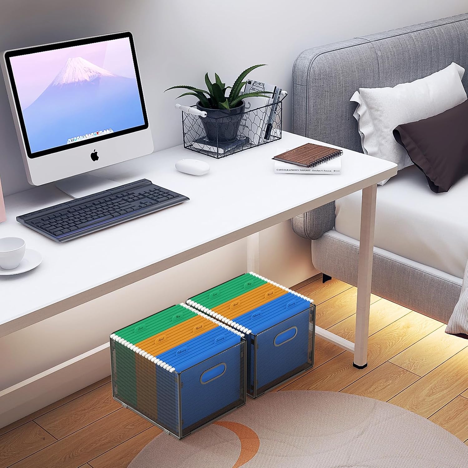 2 Pack Hanging File Organizer, Mesh File Folder Box Filing Box File Cabinet Organizer Storage Boxes, Letter Size