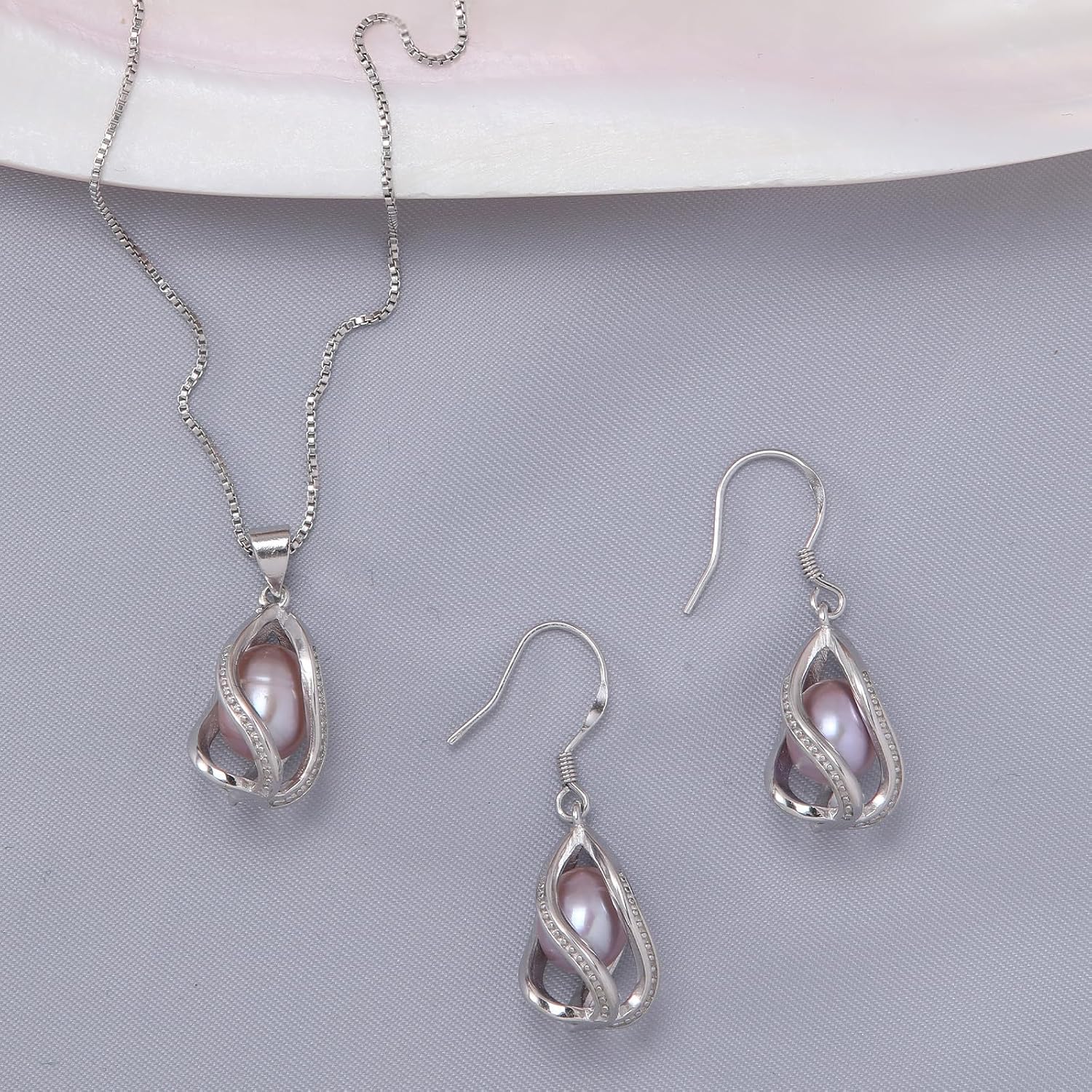 Pearl Jewelry Set For Women S925 Sterling Silver/14K Gold Plated Necklace & Earrings Set Freshwater Pearl Pendant