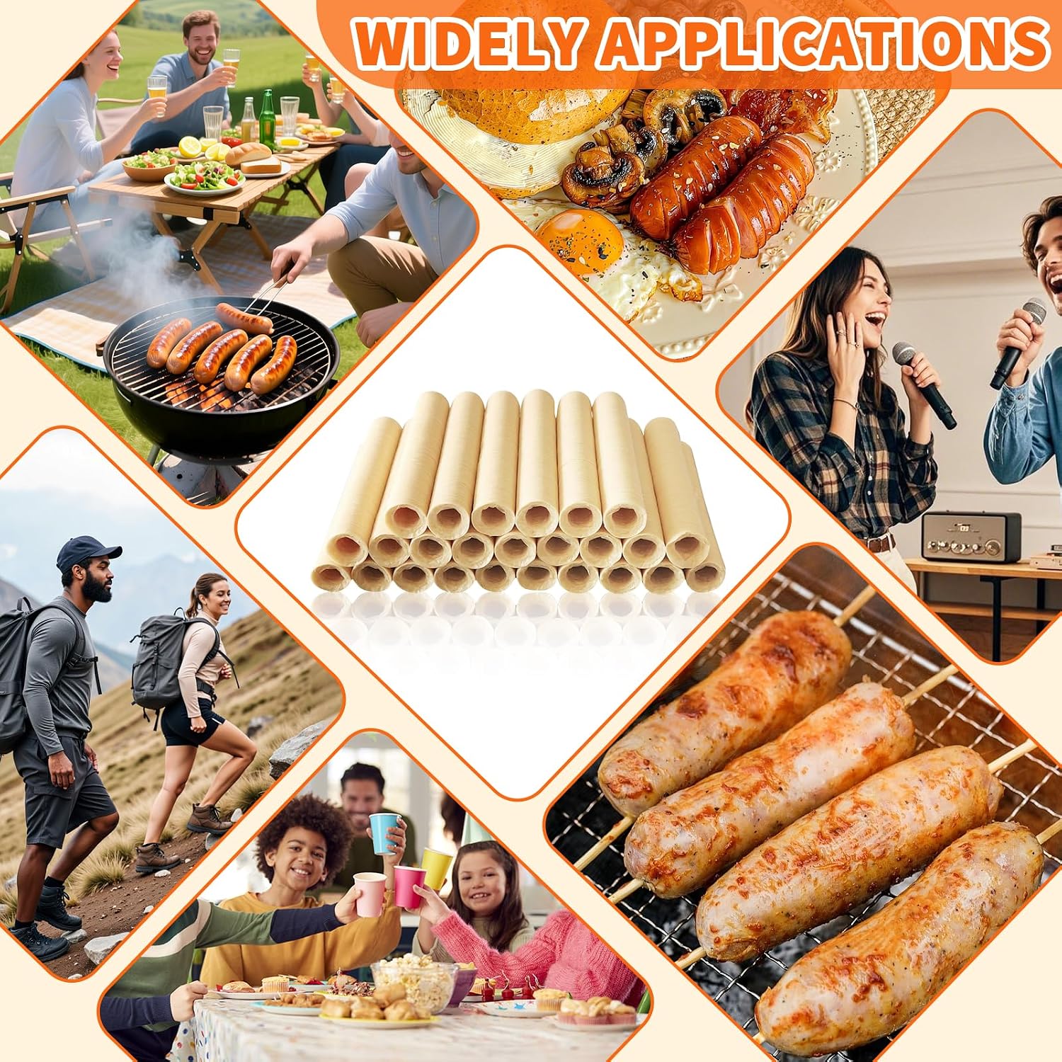 Collagen Sausage Casing,HALAL Edible Drying Sausage Casings 19mm for Hot Dog,Breakfast Sausage, Bratwurst,Chorizo and
