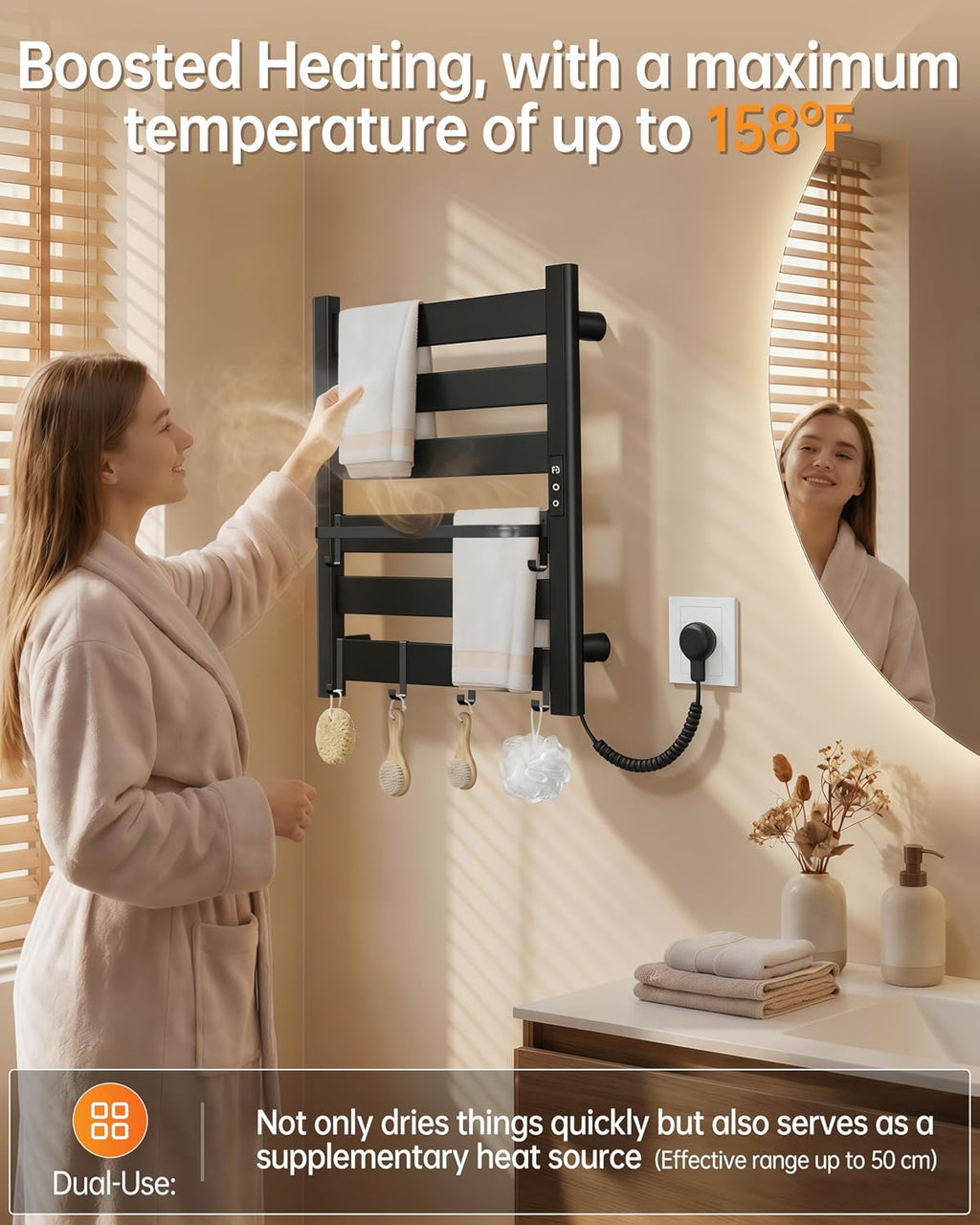 Wall Mounted Heated Towel Rack, 6-Bar Towel Warmer for Bathroom | PTC Fast Heating Up to 170°F in 6 Minutes