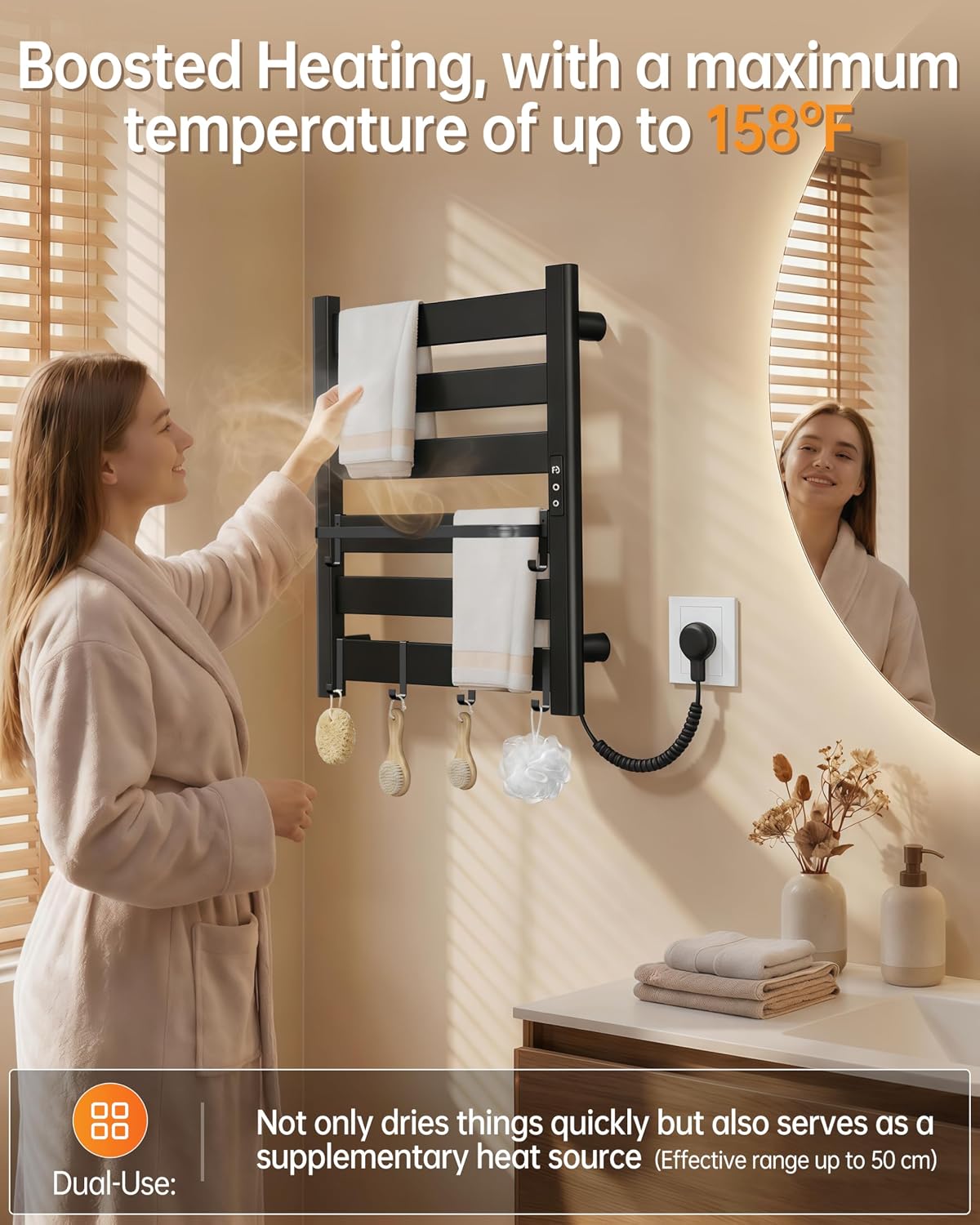Wall Mounted Heated Towel Rack, 6-Bar Towel Warmer for Bathroom | PTC Fast Heating Up to 170°F in 6 Minutes