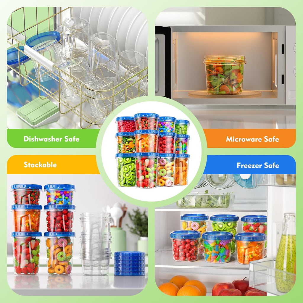 12 Pack- 34/24/17oz Freezer Storage Containers, Plastic Food Storage Containers with Twist Top Lids, BPA Free and