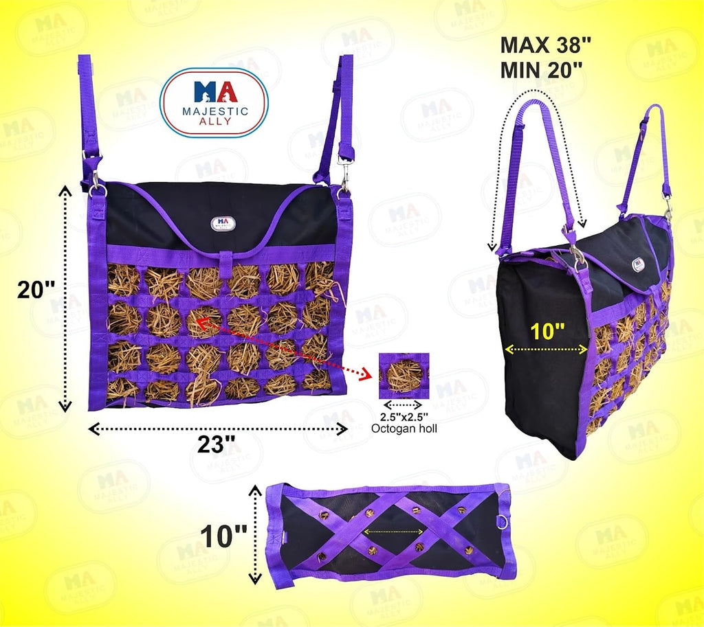 Animal Health Hay Bag for Horses, 2.5" Holes, Top Load, Travel Feeder, Reduces Waste, 1 Year Warranty, Multiple
