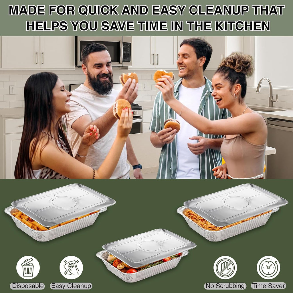 15 Pack Aluminum Pans Lids, Disposable Foil Lids, (Full-Size)