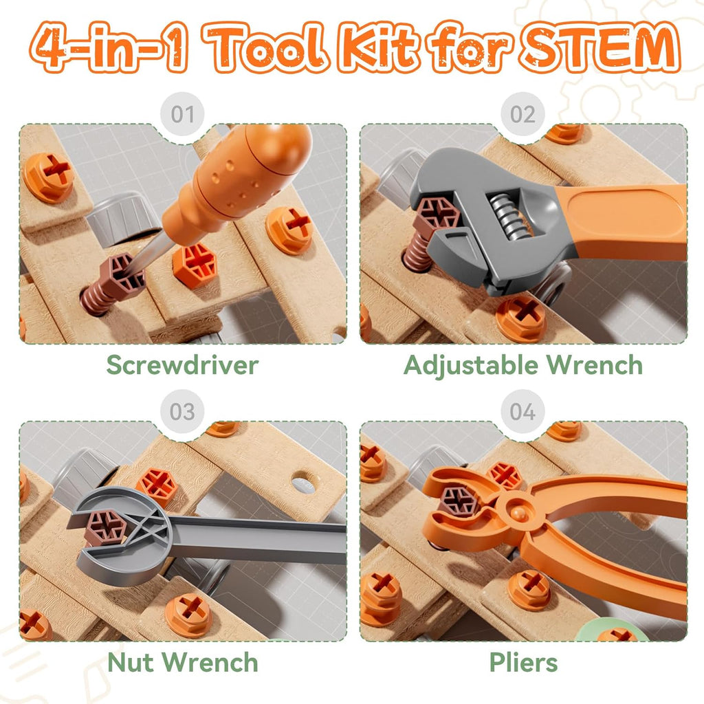 158-Piece Kids Tool Set with Toy Drill, STEM Construction Tool Kit with Storage Box, Pretend Play Building Toy