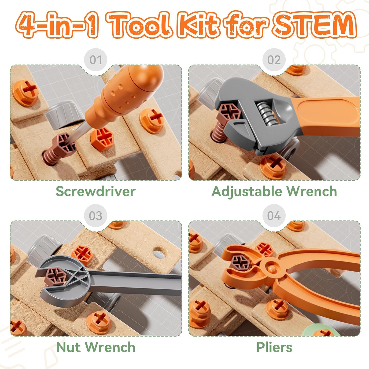 158-Piece Kids Tool Set with Toy Drill, STEM Construction Tool Kit with Storage Box, Pretend Play Building Toy