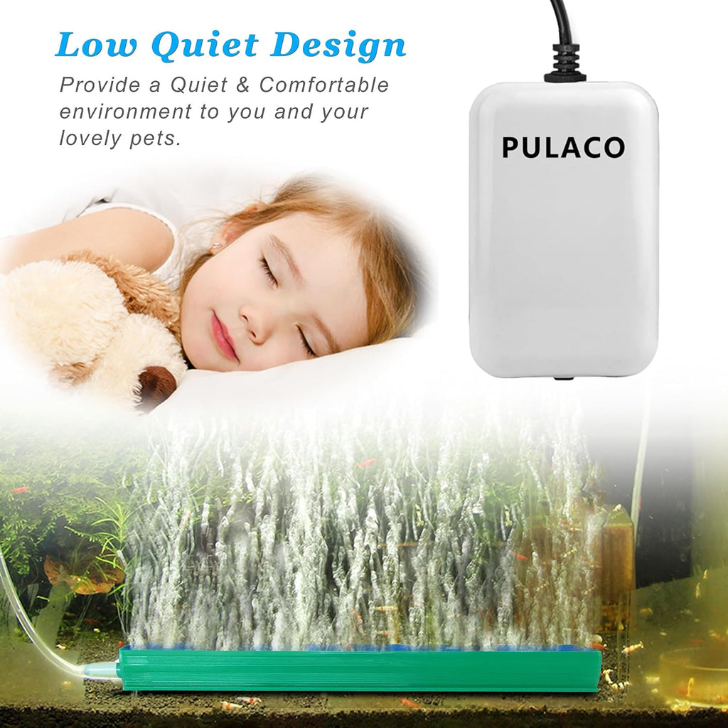 Ultra Quiet Mini Aquarium Fish Tank Air Pump for 1-20 Gallon Fish Bowl with Air Tube Air Bubbler Stone Check Valve