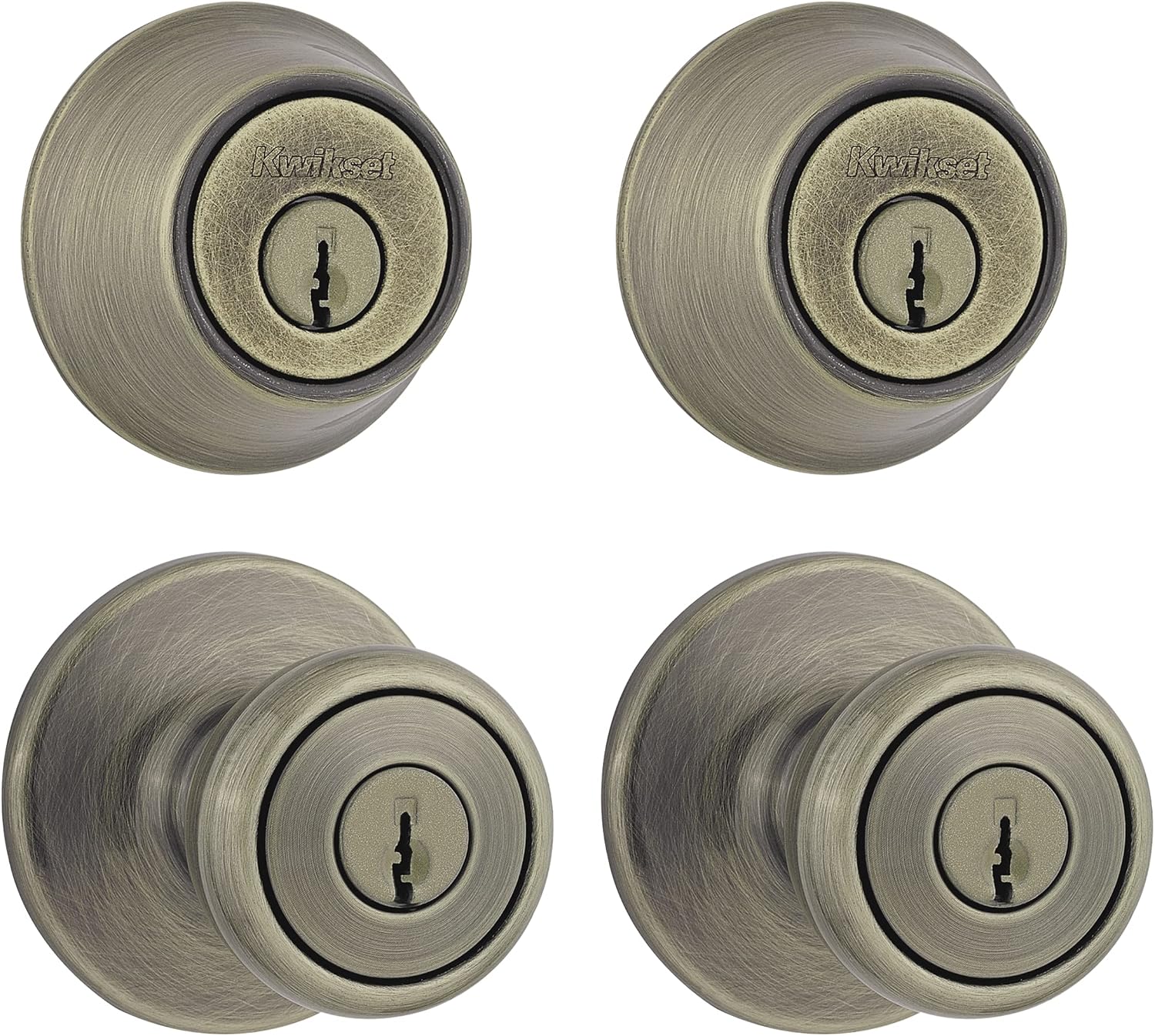 242 Tylo Entry Knob and Single Cylinder Deadbolt Project Pack in Antique Brass