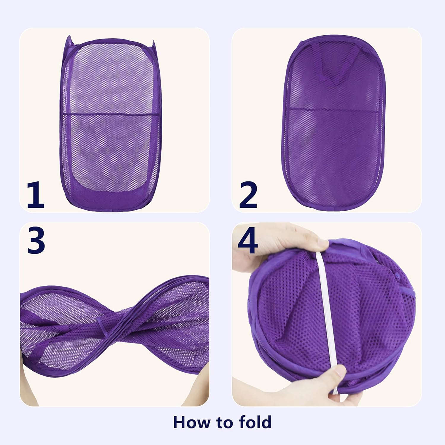 Pop Up Laundry Hamper, Mesh Laundry Basket Collapsible, Foldable Hamper for Travel and Storage (Purple)