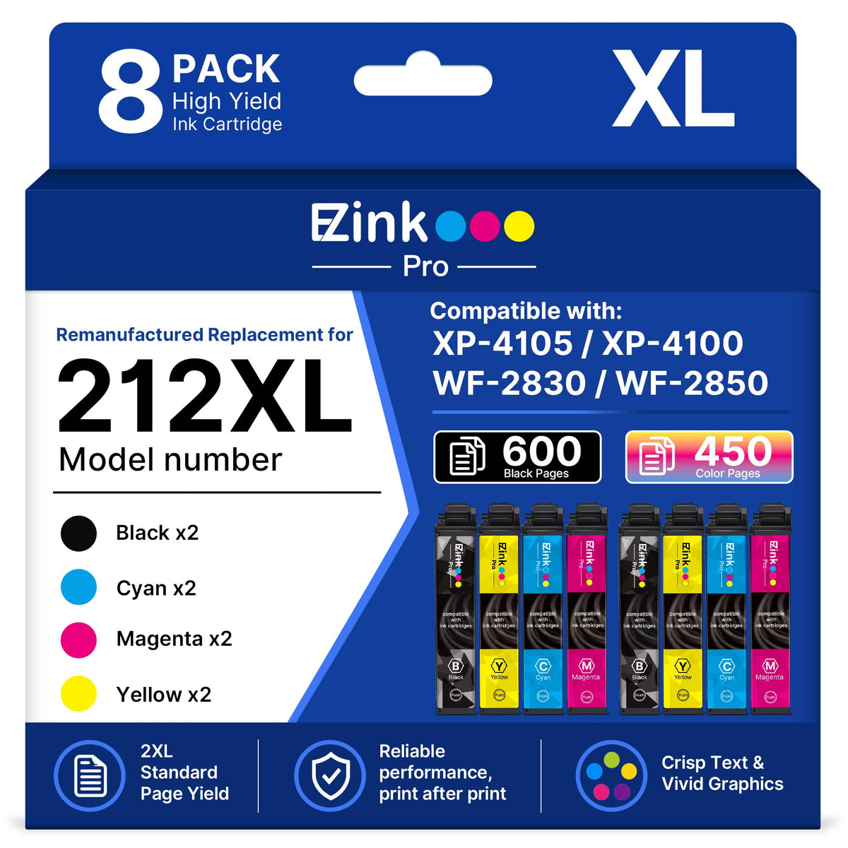 Remanufactured Ink Replacement for Epson 212 212XL Ink Cartridges 8 Pack
