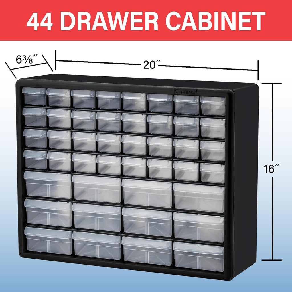 44-Drawer Plastic Storage Cabinet, 20"W x 6"D x 16"H, Black