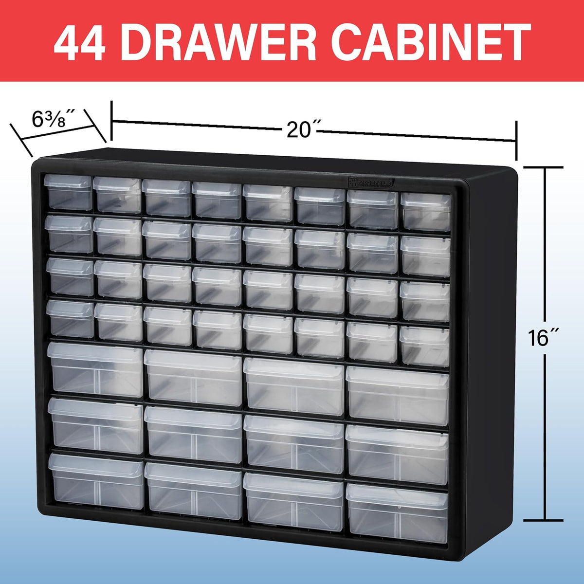 44-Drawer Plastic Storage Cabinet, 20"W x 6"D x 16"H, Black