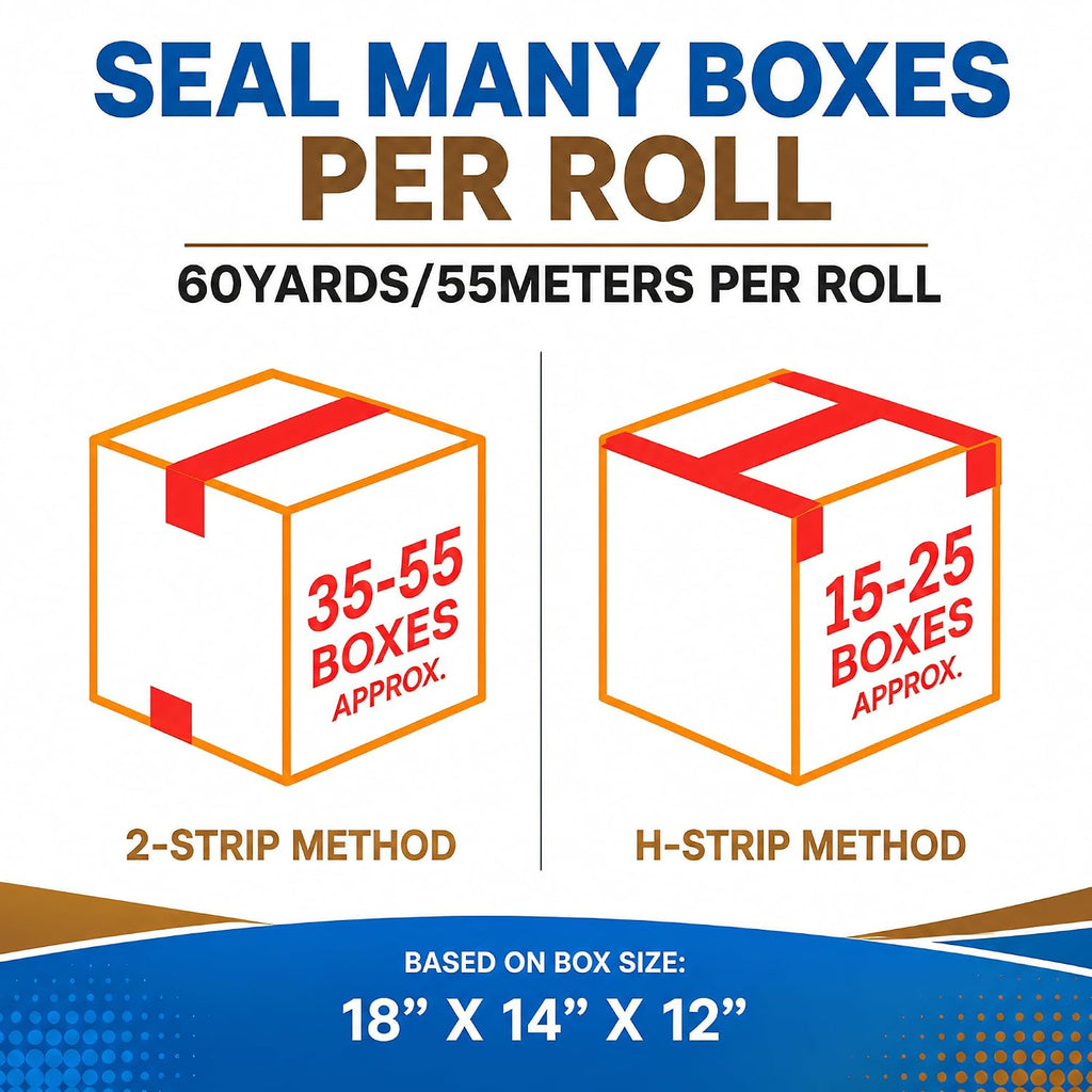 Heavy Duty Brown Packing Tape with Dispenser 1.88 In x 60 Yds 6 Rolls | Strong Adhesive Packaging Tape, Shipping Tape