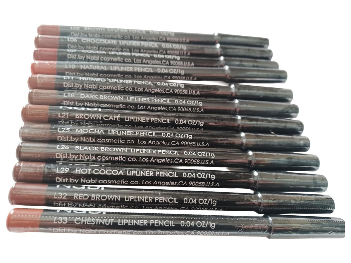 12-Piece Brown Tone Lip Liner Pencil Set, Assorted Colors