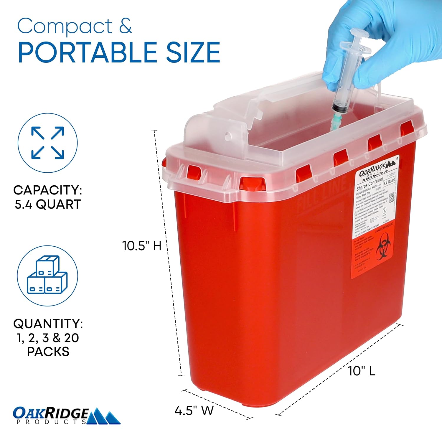 Transparent Sharps Container for Home Use and Professional 5.4 Quart (1-Pack), Touchless Biohazard Needle and Syringe