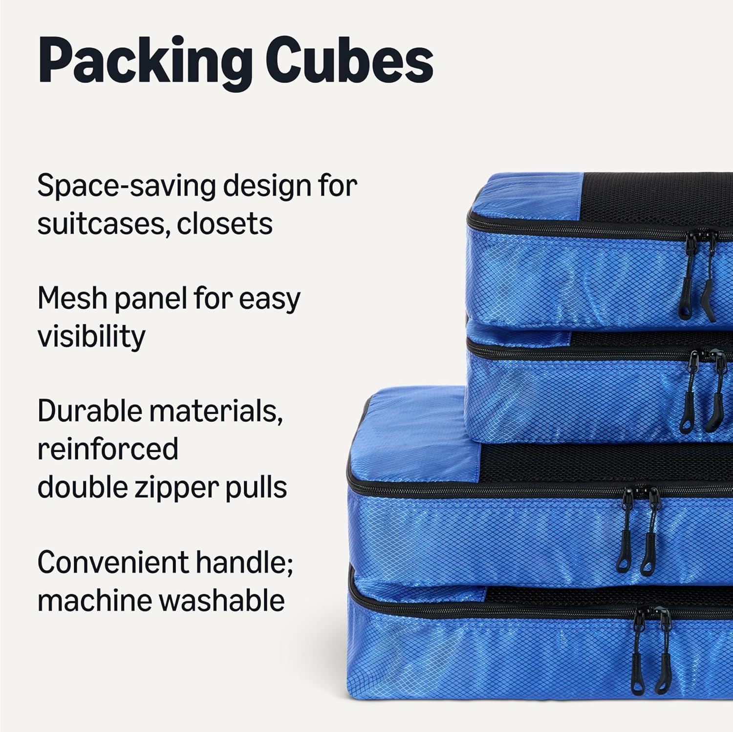 4-Piece Packing Cubes Travel Accessories Set, Space-Saving Luggage Organizer with Double Zipper, Mesh Top, 2 Medium/2