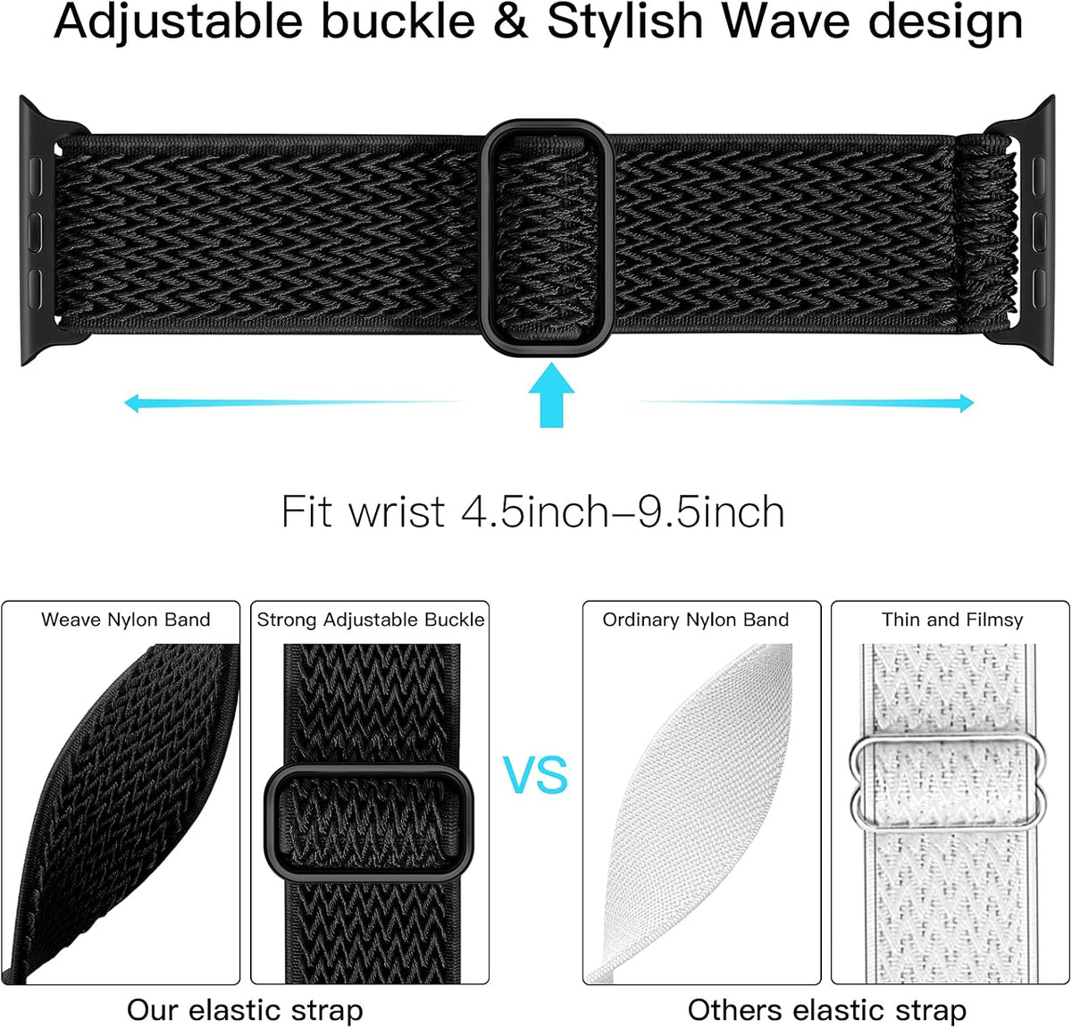 Stretchy Nylon Band Compatible with Apple Watch Bands for Women Men | Elastic Solo Loop Sport Strap for iWatch Series