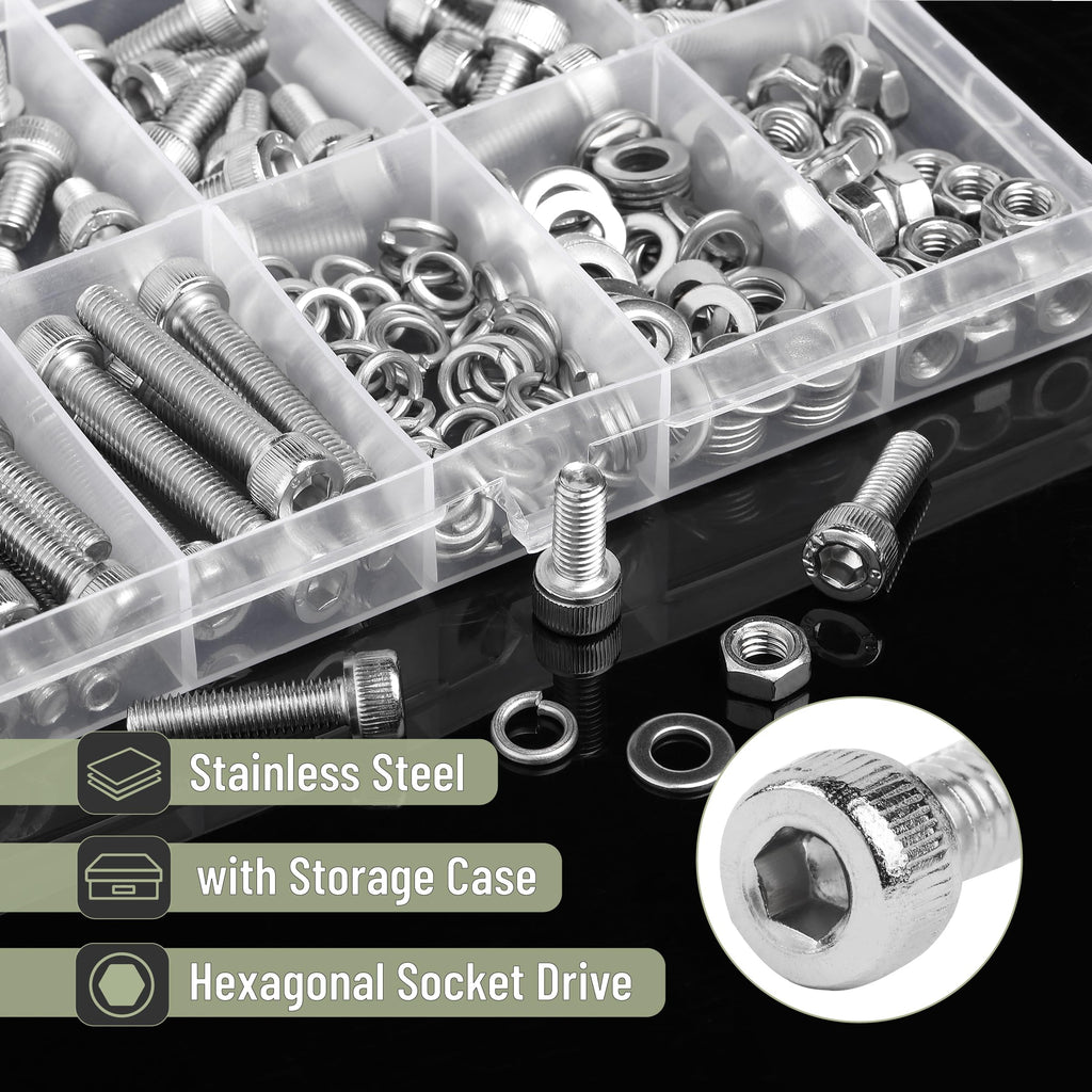 Nuts and Bolts Assortment Kit, 210 pcs, Stainless Steel