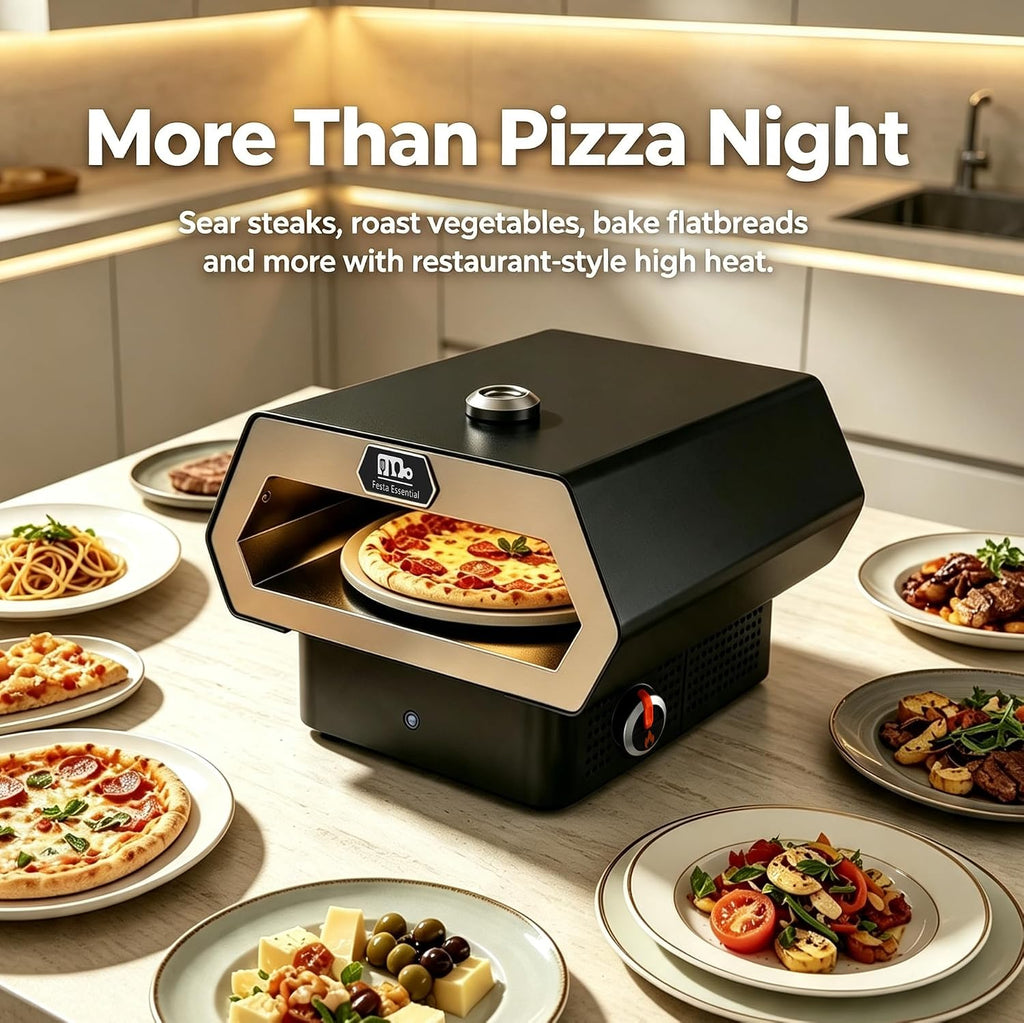 16" Propane Gas Portable Outdoor Pizza Oven w/Pulse Ignition, Auto Rotating Stone and Thermometer - Carry Bag, Peel