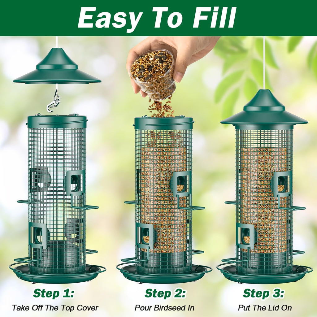 Metal Bird Feeder for Outdoors Hanging, 2LB Chew Resistant, Green