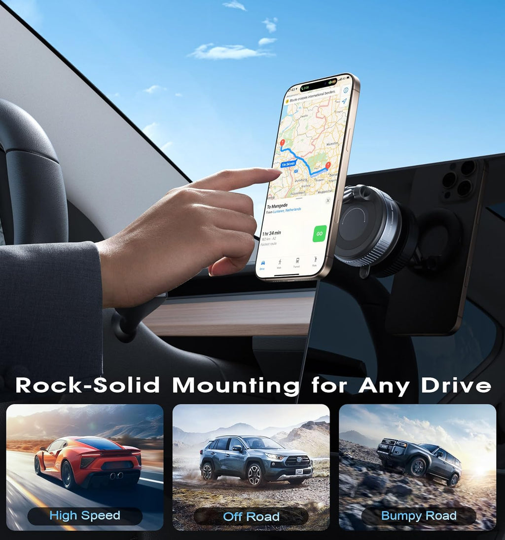 2026 Upgraded Vacuum Magnetic Car Phone Holder 360° Reinforced 96LBS Ultra Suction Cup Phone Mount for MagSafe Cell