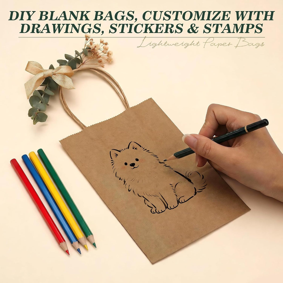 100Pcs Small Brown Gift Kraft Paper Bags with Handles, 5.2x3.2x8 In