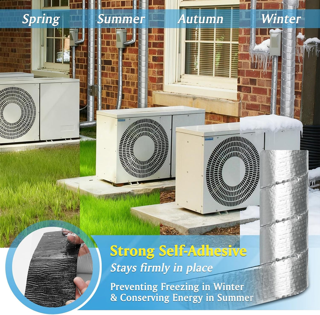 Extra Wide Pipe Insulation Wrap 4" x 32.8 Ft, Self Adhesive Foam and Foil Tape for Winter Freeze Protection, AC Line