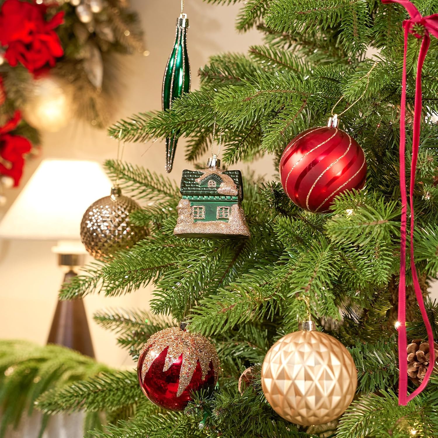 106Pcs Christmas Ornaments Set, Shatterproof Assorted Hanging Baubles Decorations Bulk for Christmas Tree Decorations