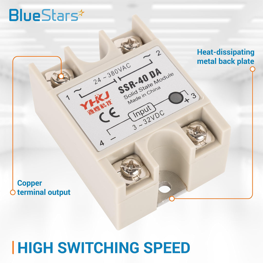 SSR-40DA DC to AC Solid State Relay 40A, DC 3-32V Input, AC 24-380V Output, Single Phase Semiconductor Relay Module, Pack of 3 by BlueStars