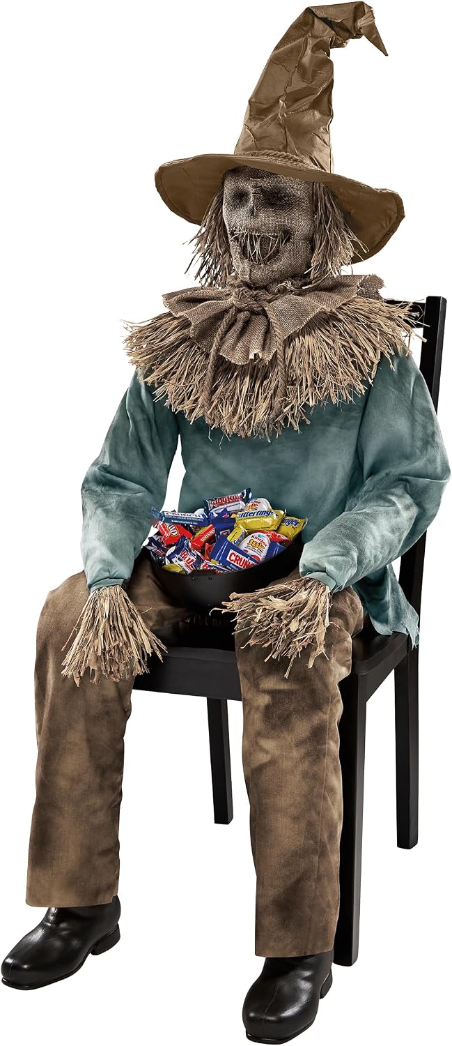 4 Ft 6 In Scary Sitting Scarecrow Animatronic, Multicolor