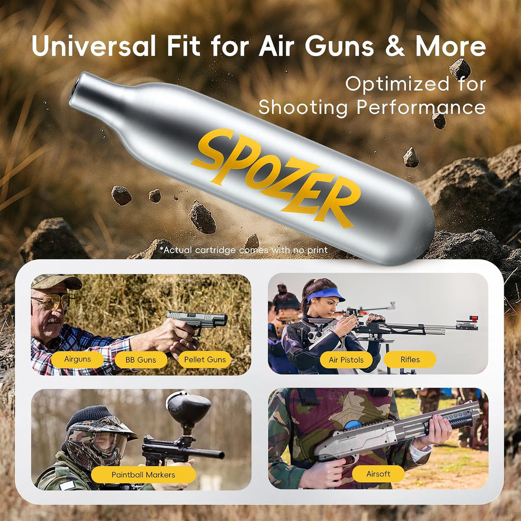 12g CO2 Cartridges Non-Threaded for BB Gun Pistol & Airsoft, 25 Pack | Snug Fit Design • Fits Airguns, Air Pistols