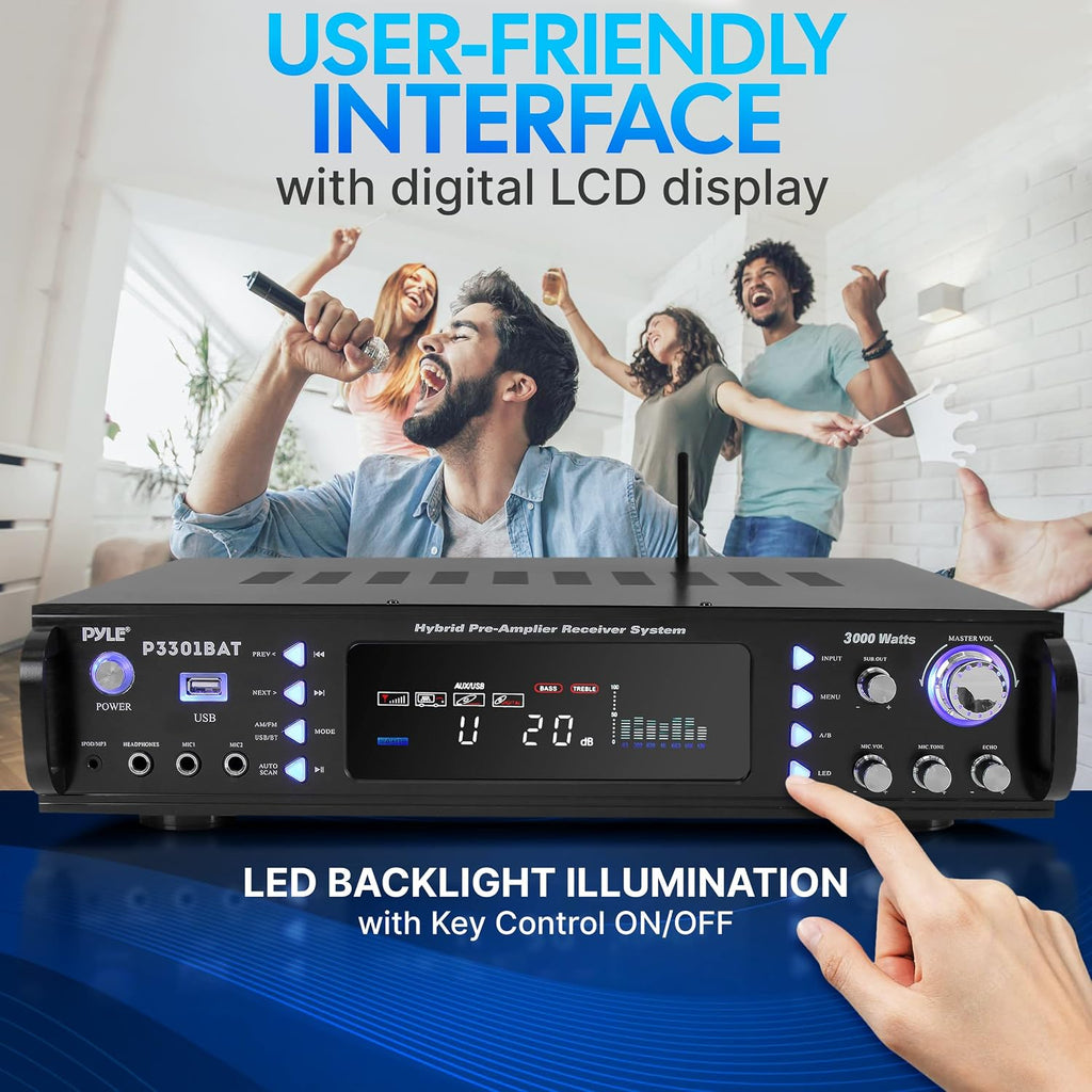 Bluetooth Home Stereo Amplifier - Hybrid Multi-Channel 3000 Watt Power Amplifier Home Audio Receiver System w/ AM/FM