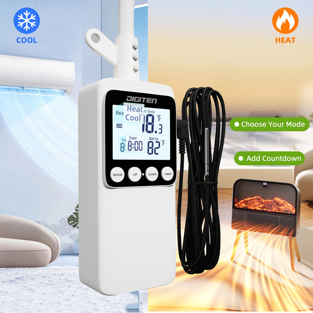 DIGITEN Temperature Controller with Timer, 15A/1800W Plug in Thermostat