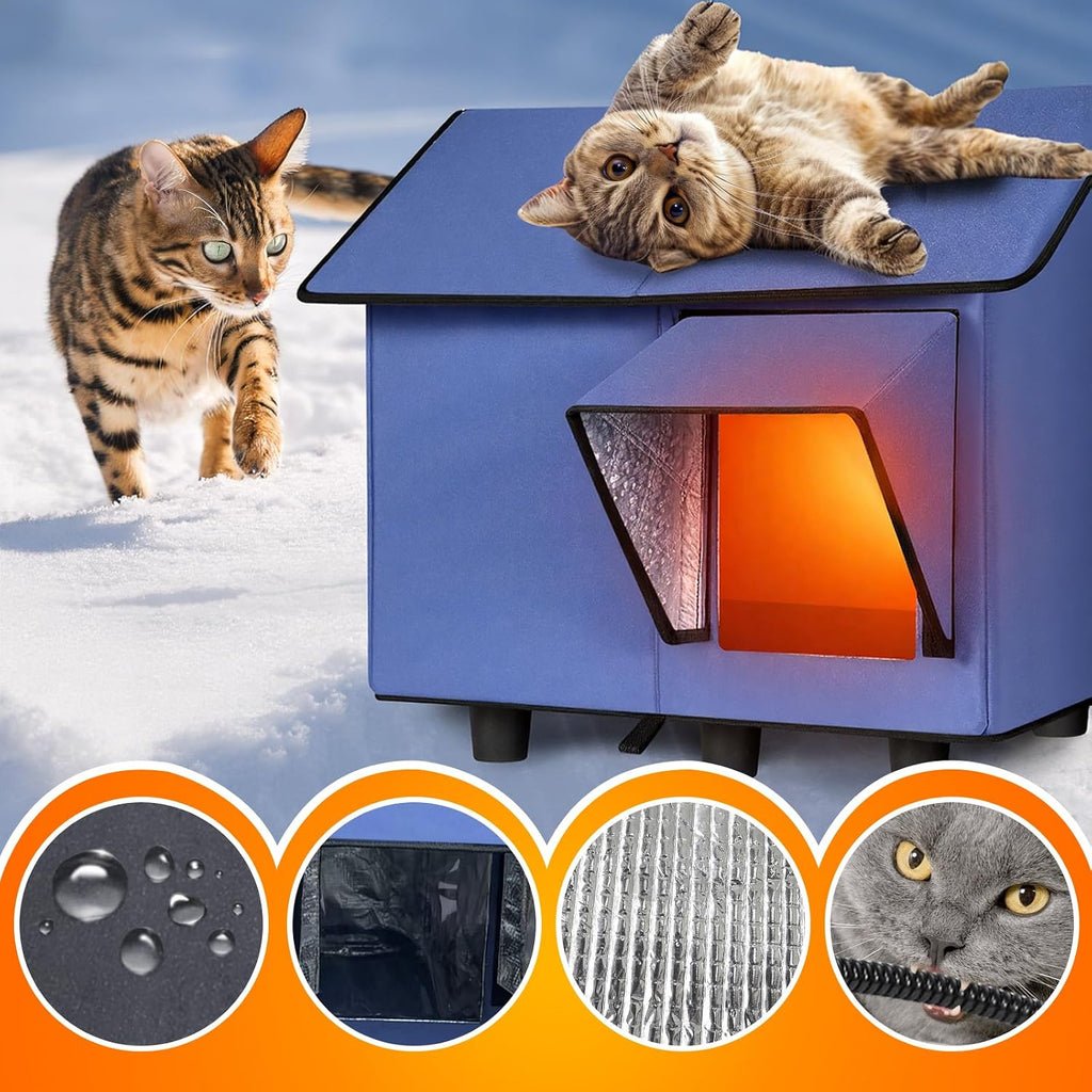 Outdoor Heated Cat House - Kokopro Indestructible Heated Cat House for Outside Winter, 100% Waterproof, Safe Escape