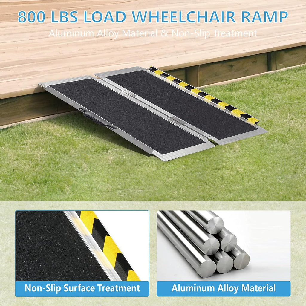 3FT Portable Wheelchair Ramp, Non-Slip Aluminum Folding Handicap Ramp, 800 LBS Capacity Door Threshold Ramps for Home