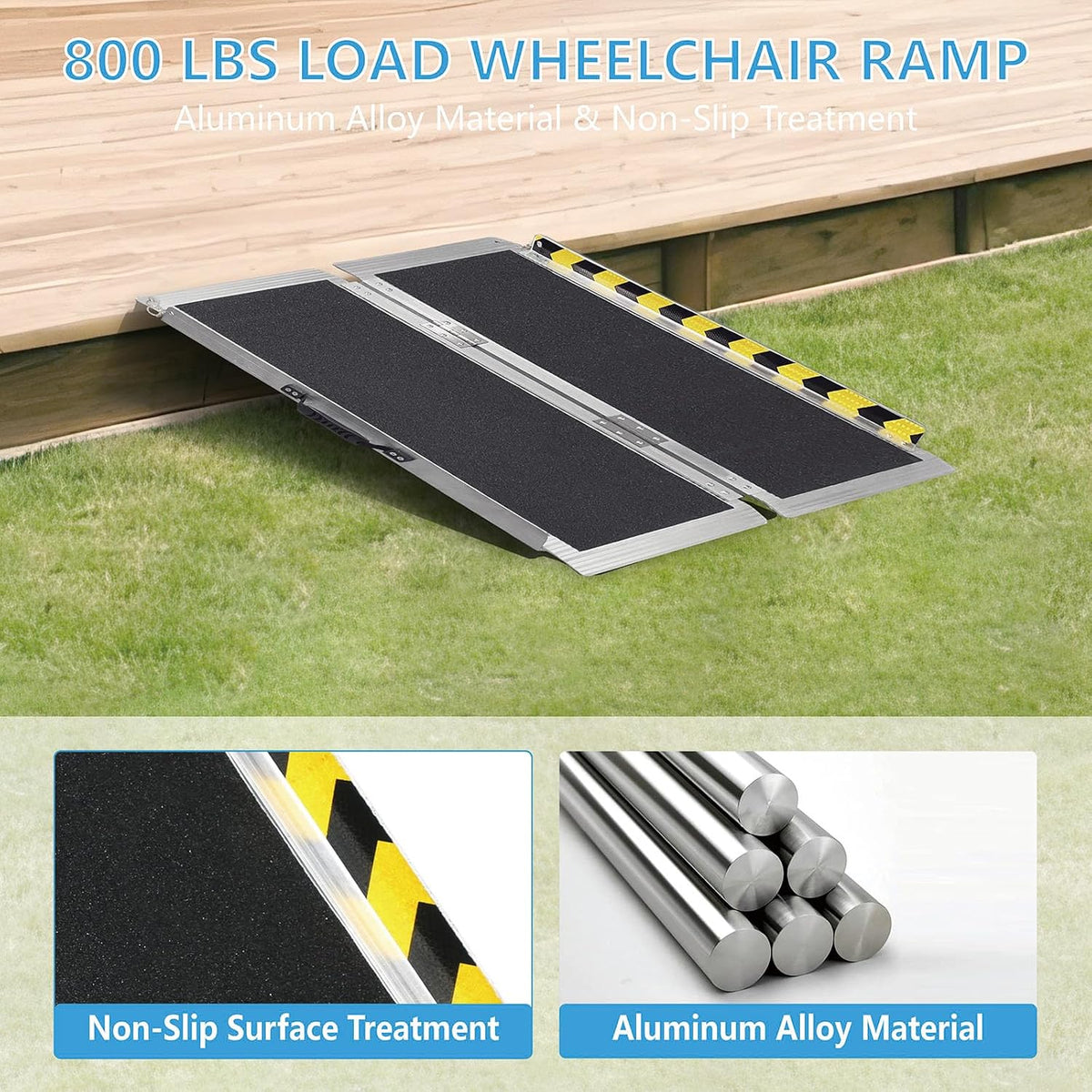 3FT Portable Wheelchair Ramp, Non-Slip Aluminum Folding Handicap Ramp, 800 LBS Capacity Door Threshold Ramps for Home