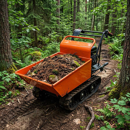 Gas Powered Track Barrow, 660 lb Tracked Dumper, Steel, Orange Black