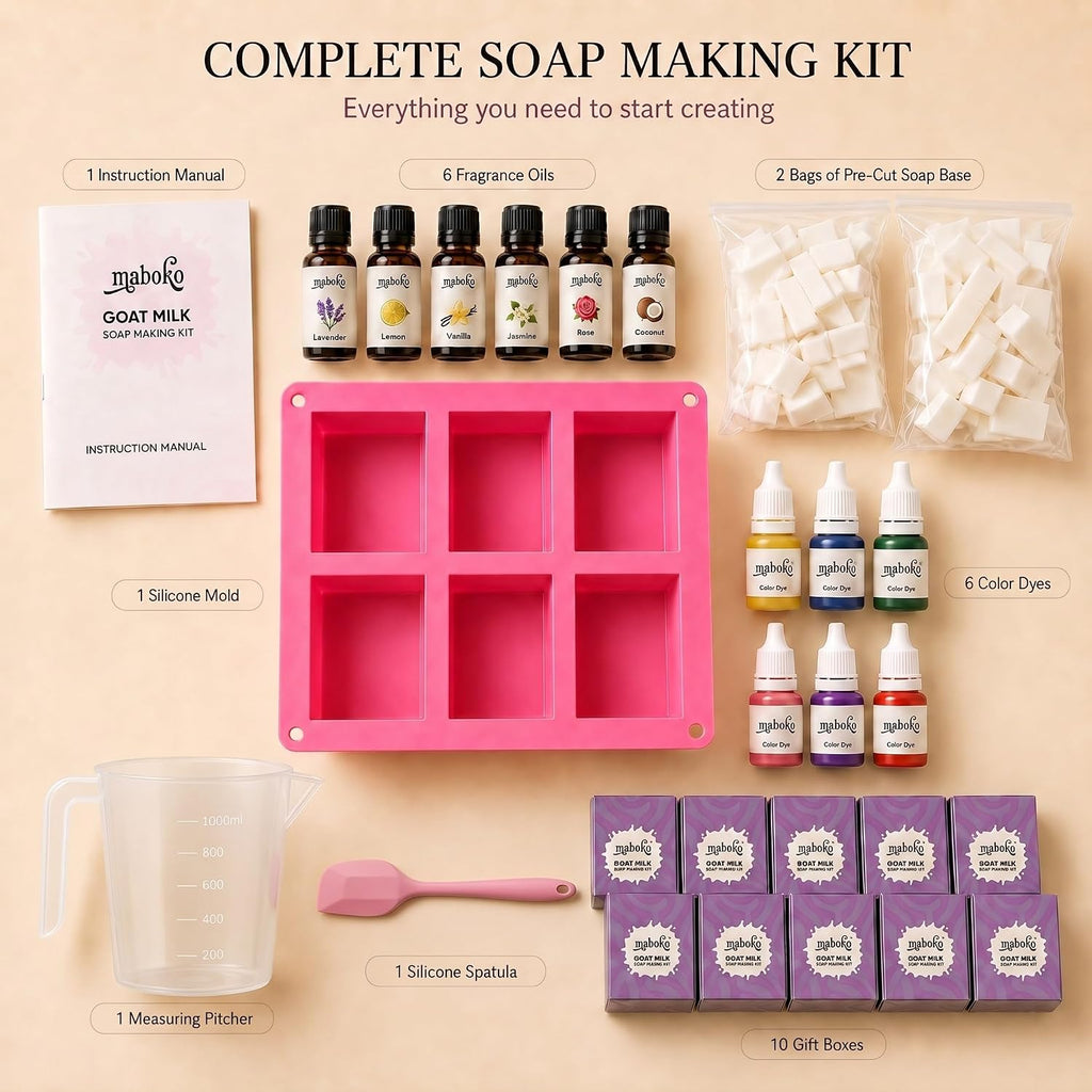 Goat Milk Soap Making Kit for Adults & Beginners – Complete DIY Set with 2lb Soap Base, 6 Scents, Molds & Gift Boxes
