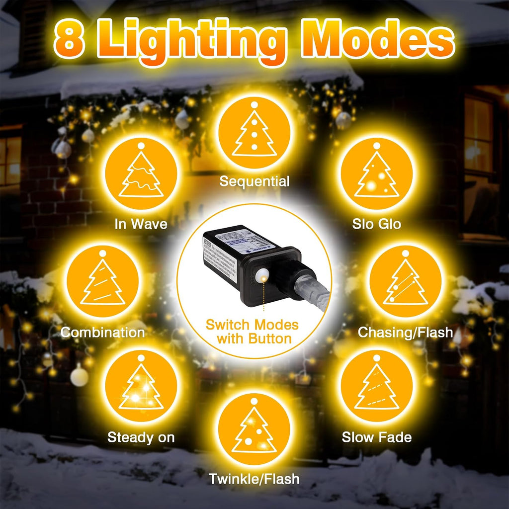 624 LED Icicle Lights Outdoor, Plug in 59ft Waterproof Christmas String Lights, 8 Modes 4 Adjust Brightness, Remote &