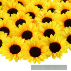 40pcs Fake Sunflower Heads with Stems, Yellow