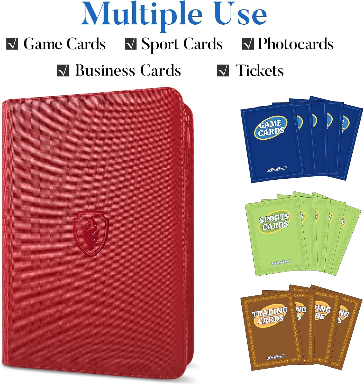 Premium Zip Card Binder, Fabmaker 9 Pocket Trading Card Binder PU Cover | Zipper Card Collection Album for 360 Cards