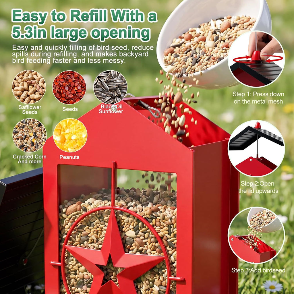 Squirrel Proof Bird Feeder for Outdoor, 5 LB Metal, Weight-Activated