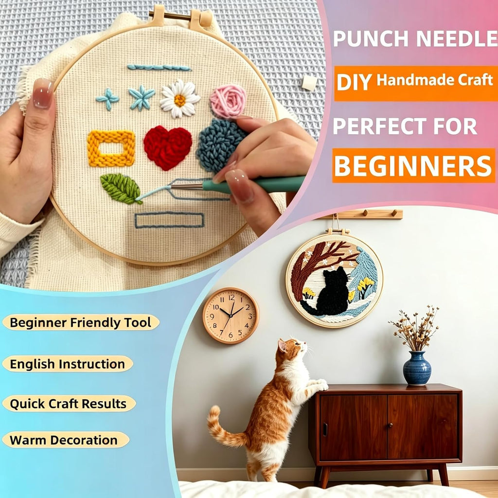 DIY Punch Needle Kits Christmas Snowman Winter Snow with Hoop 20x20cm-2 | with Pattern Stamped Easy for Beginners