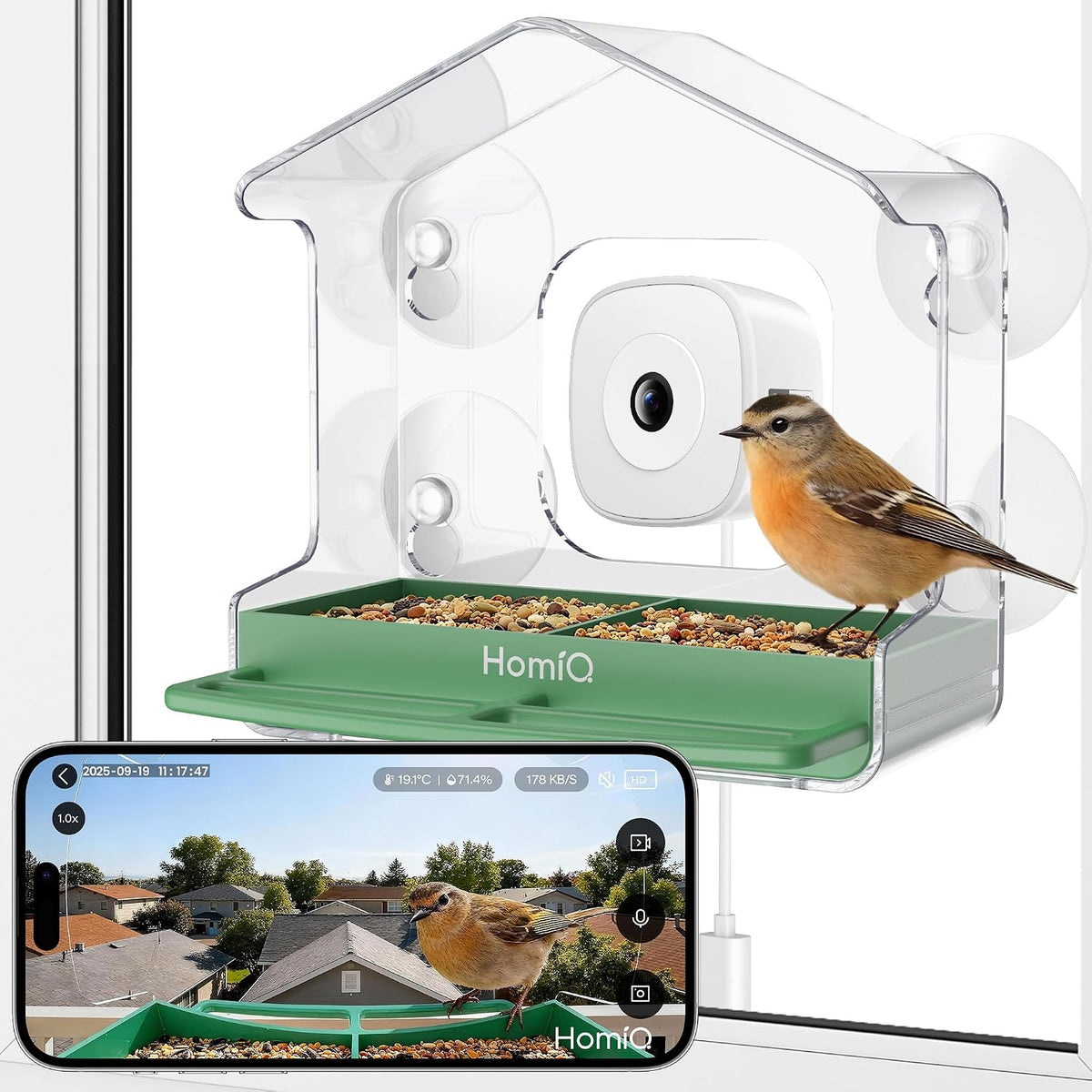Smart Bird Feeder with Window Camera, 2K HD Camera for Window Viewing, AI BirdSpecies Recognition & Instant Alerts